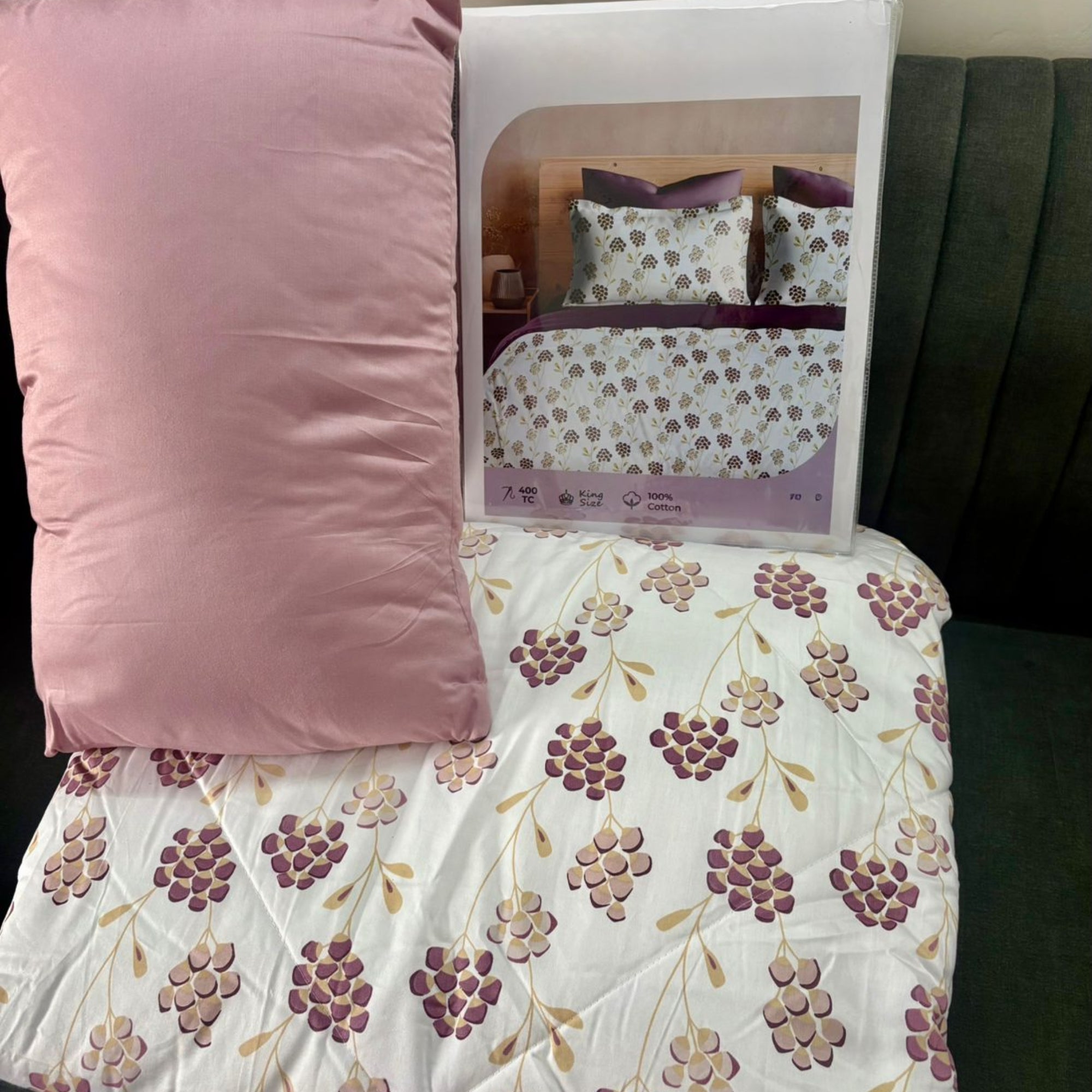 Ultra Premium Comforter Set – Floral Print & Dusty Rose | 400TC Cotton