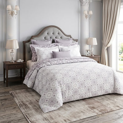Cotton Bedsheet & Dohar Set – Geometric & Floral Print | Lavender