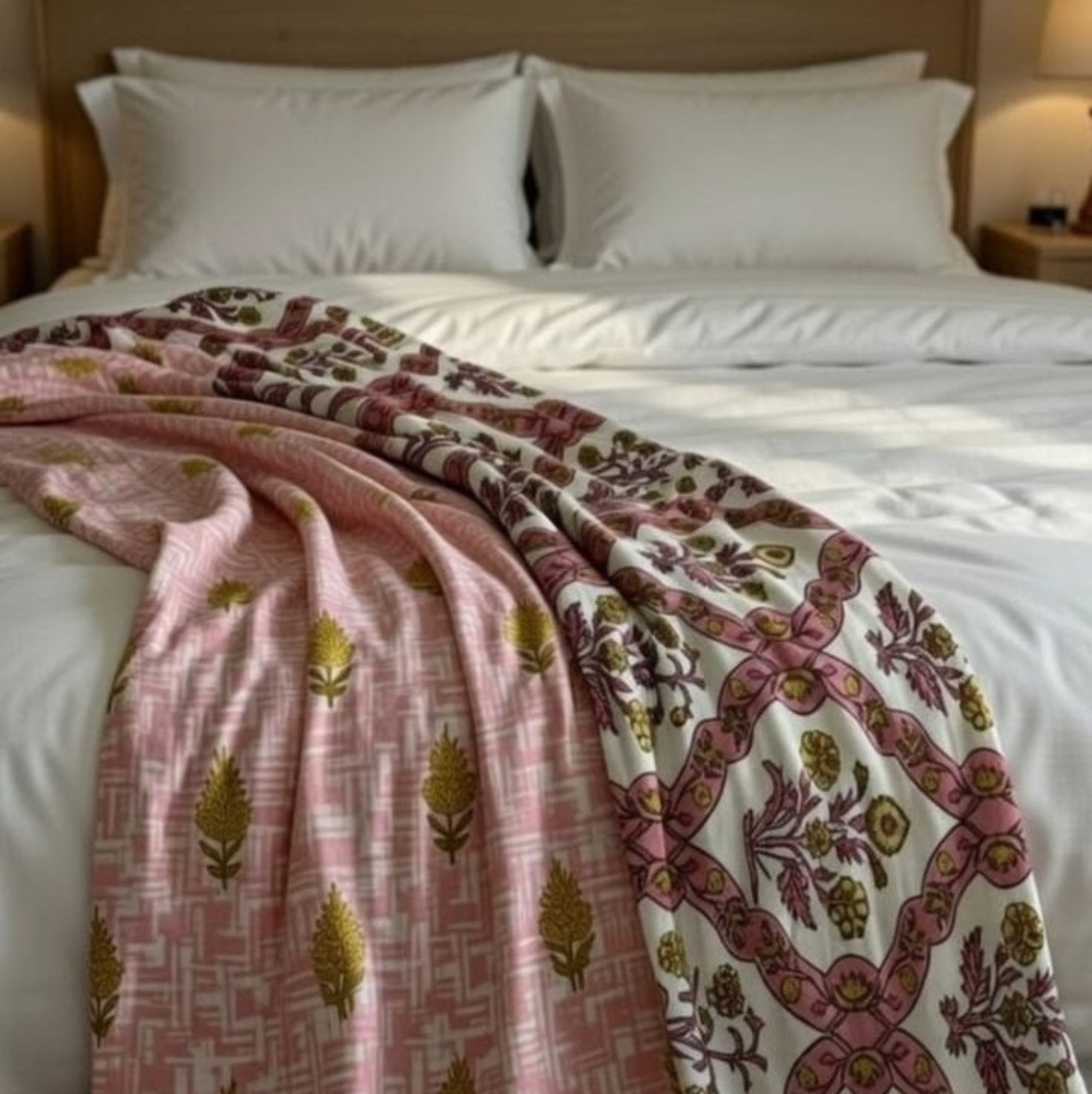 Jaipuri Block Print Single Dohar Set of 2 – Floral & Jaal Print