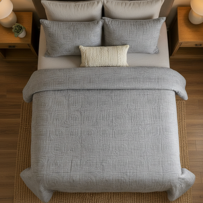 Grey Chain Comforter - Overhead Angle Luxury Bedroom