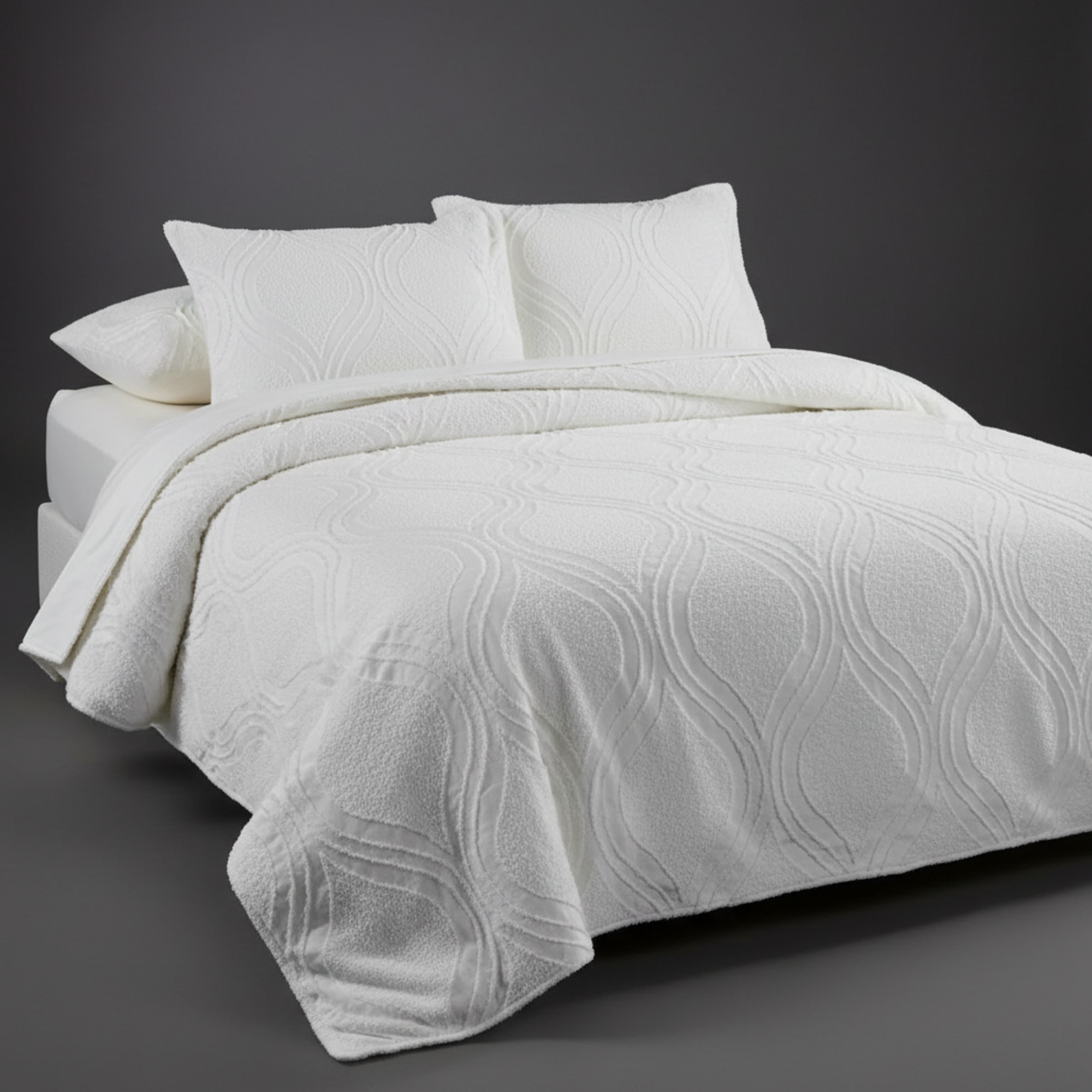 White bedcover with dark grey background