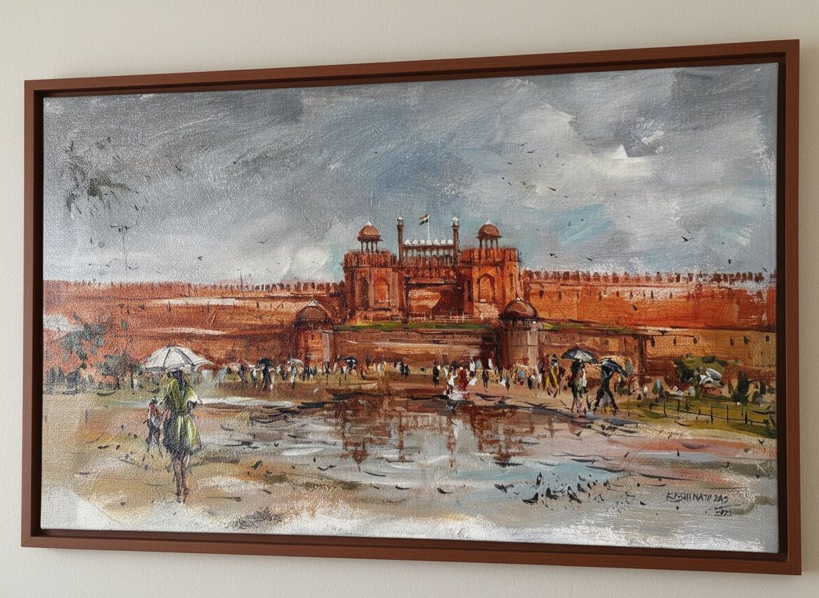 Flag Hoisting with Monsoon Reflection at the Red Fort