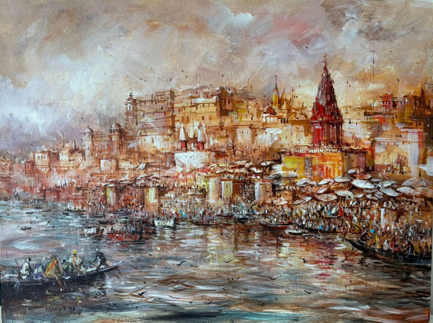 Varanasi Golden Glow | Hand Painting of Varanasi Ghaat