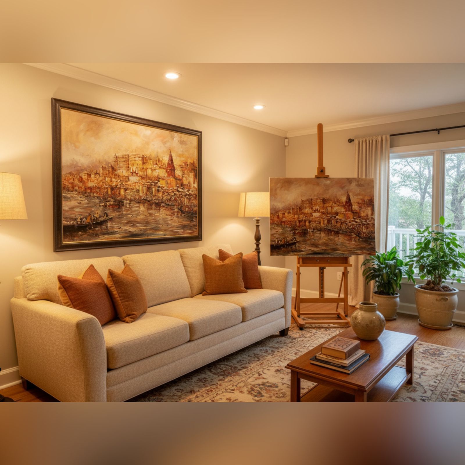 Varanasi Golden Glow | Hand Painting of Varanasi Ghaat