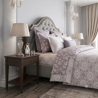 Cotton Bedsheet & Dohar Set – Geometric & Floral Print | Lavender