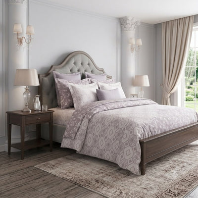 Cotton Bedsheet & Dohar Set – Geometric & Floral Print | Lavender