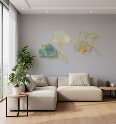 Ginkgo leaf wall clock in living room