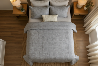 Grey Chain Comforter - Overhead Angle Luxury Bedroom
