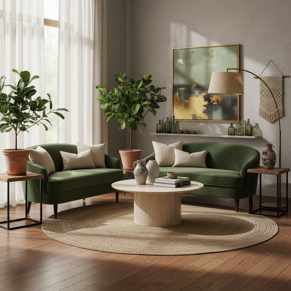 planters, setties, side tables, lamp, decorative pieces in a living room, pic size as 840x840