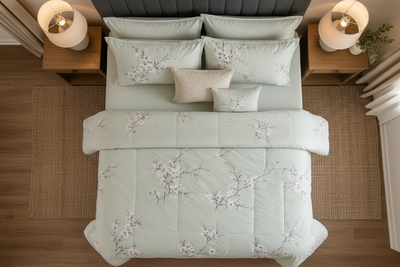 Sage Green Floral Comforter - Overhead Shot