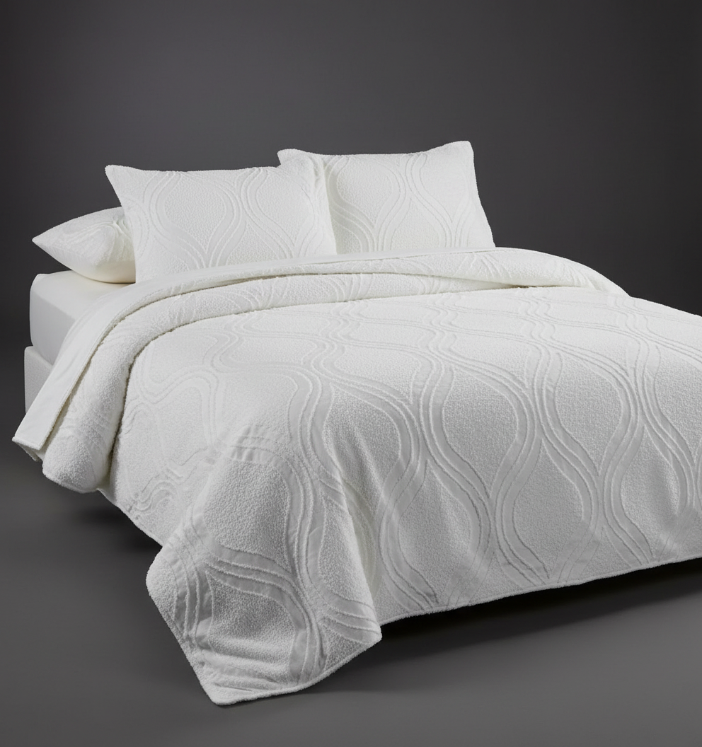 White bedcover with dark grey background