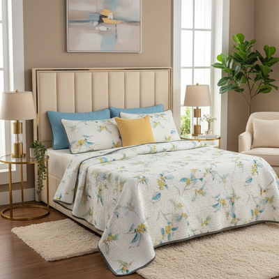 White Floral Quilted Bedding
